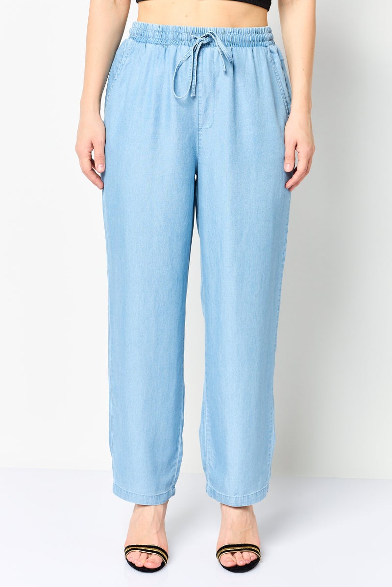 NAUTICA Women Regular Fit Plain Straight Pants, Light Blue - Image 1