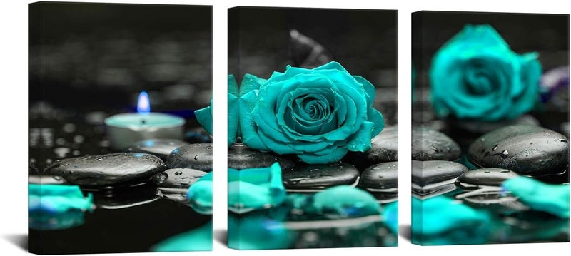 BPA 3 Panel Teal Blue Rose Canvas Art - Image 1