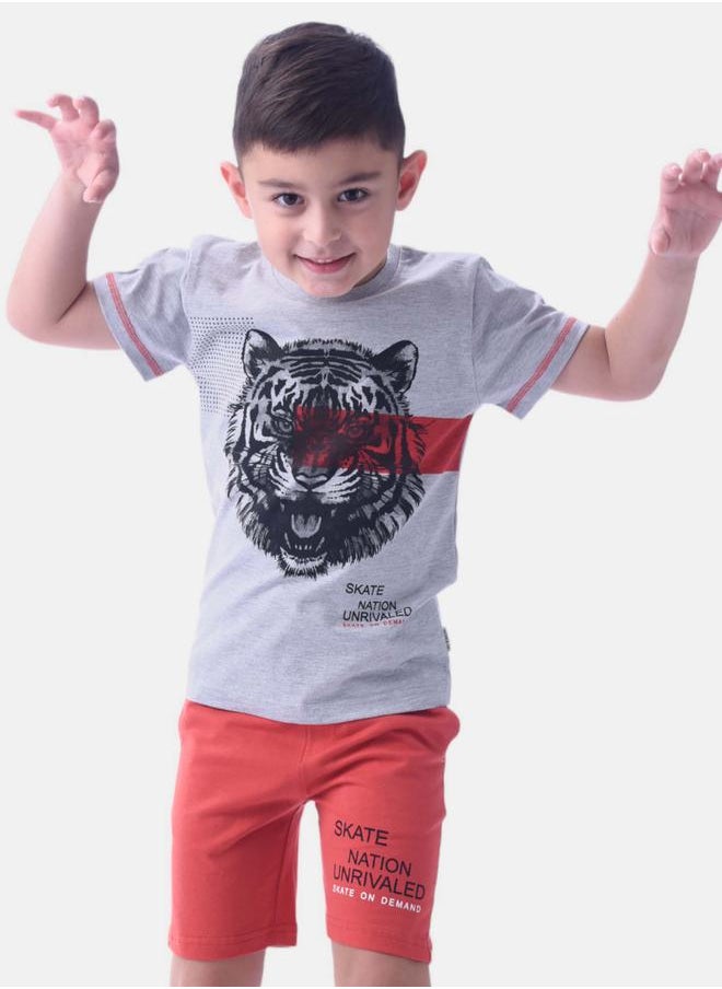 URBASY - Tiger Print Short Sleeve T-Shirt & Shorts Set by Styli - Image 1