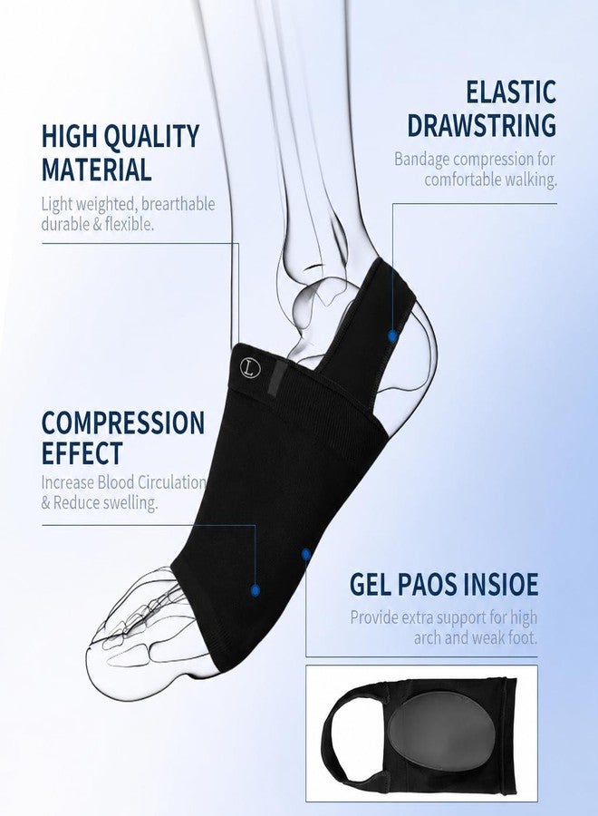 Mokleva Flat Foot Arch Support For Men & Women, Medial Arch Support Sleeve With Gel Cushion, Plantar Fasciitis Pain Relief Orthotic Brace For Fallen Arches Foot & Leg Support, Free Size, 1 Pair(Black) - Image 2