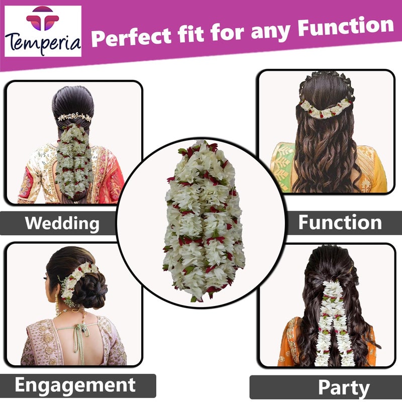 TEMPERIA (4pcs) Gajra for Hair Bun - Jasmine Flower for Hair - Juda Hair Accessories for Women - Artificial Scented Fake Mogra Band - Premium & Voluminous (DN02) - Image 5