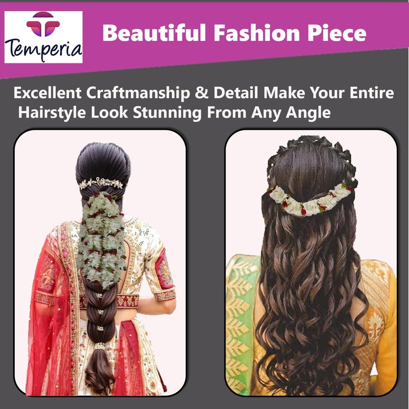 TEMPERIA (4pcs) Gajra for Hair Bun - Jasmine Flower for Hair - Juda Hair Accessories for Women - Artificial Scented Fake Mogra Band - Premium & Voluminous (DN02) - Image 3