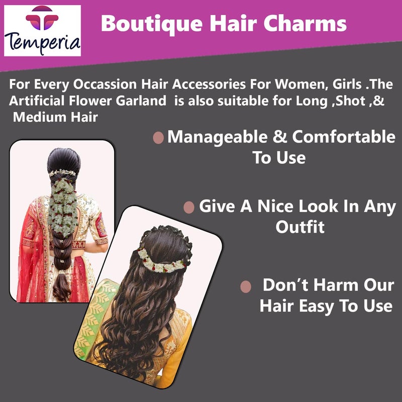 TEMPERIA (4pcs) Gajra for Hair Bun - Jasmine Flower for Hair - Juda Hair Accessories for Women - Artificial Scented Fake Mogra Band - Premium & Voluminous (DN02) - Image 4
