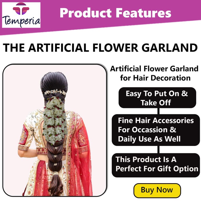 TEMPERIA (4pcs) Gajra for Hair Bun - Jasmine Flower for Hair - Juda Hair Accessories for Women - Artificial Scented Fake Mogra Band - Premium & Voluminous (DN02) - Image 2