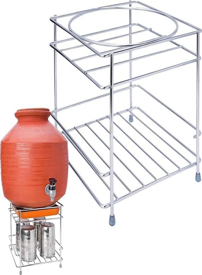 Homify Steel Stand Heavy Duty Matka Stand with Bottom Tray | Rust-Resistant, Durable & Space-Saving Design Pot Stand with Round Surface Stand Water Dispenser Stand - Image 1