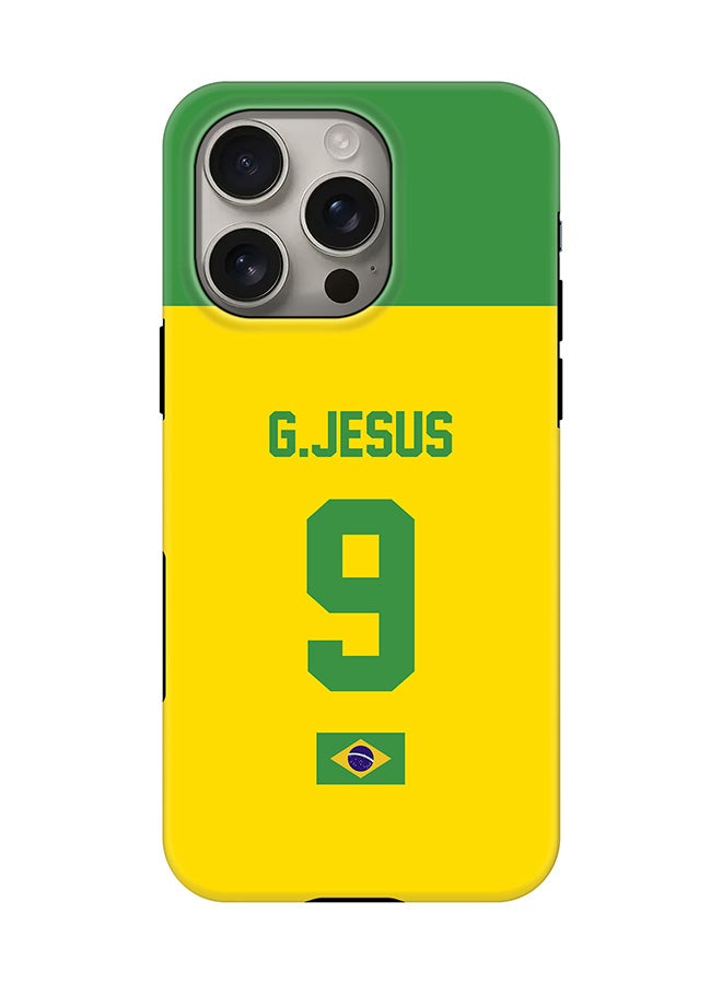 Stylizedd Tough Pro Magnetic Case for iPhone 16 Pro, Dual Layer hybrid PC + TPU Mobile Cover Matte - Football - Brazil,  G.Jesus - Image 1