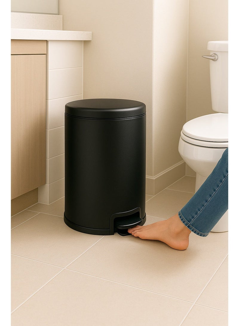 Primanova Trash Can 12 Liter Stainless Steel Pedal Bin with Soft-Close Lid and Removable Inner Bucket – Compact Bathroom Kitchen Waste Bin (Black) - Image 2