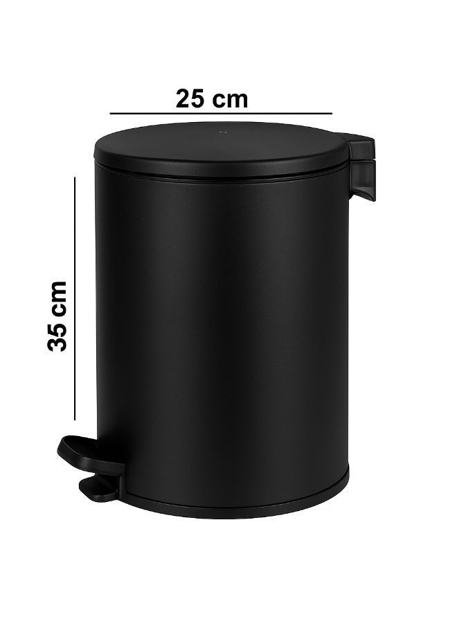 Primanova Trash Can 12 Liter Stainless Steel Pedal Bin with Soft-Close Lid and Removable Inner Bucket – Compact Bathroom Kitchen Waste Bin (Black) - Image 4
