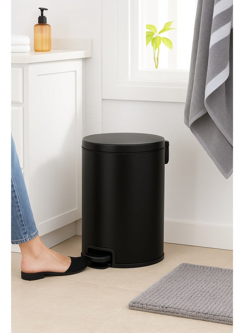 Primanova Trash Can 12 Liter Stainless Steel Pedal Bin with Soft-Close Lid and Removable Inner Bucket – Compact Bathroom Kitchen Waste Bin (Black) - Image 3