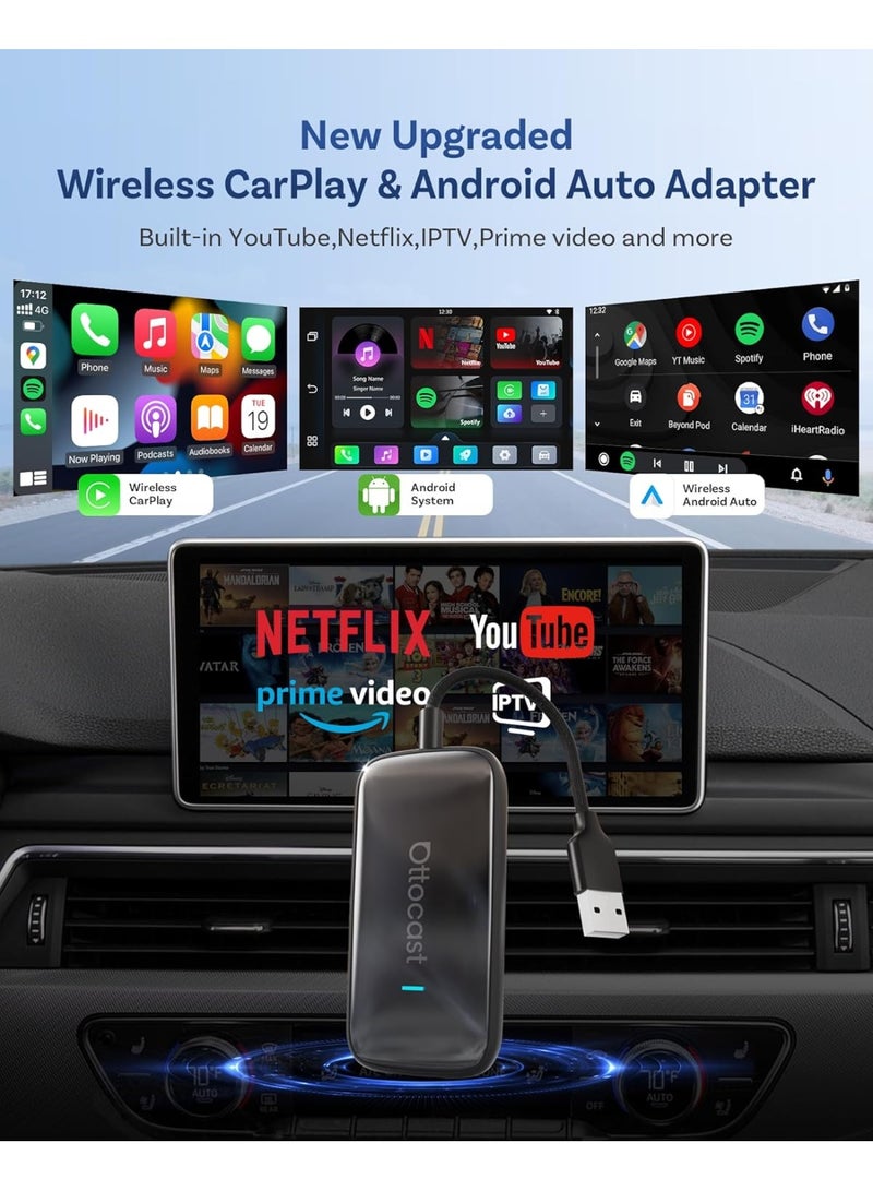 Ottocast Play2Video Ultra Wireless CarPlay & Android Auto AI Box – All-in-One Adapter with Netflix, YouTube, Prime Video, IPTV | Dual-Band 5G WiFi, Bluetooth 5.4 | 4GB RAM 32GB ROM | Plug & Play - Image 5
