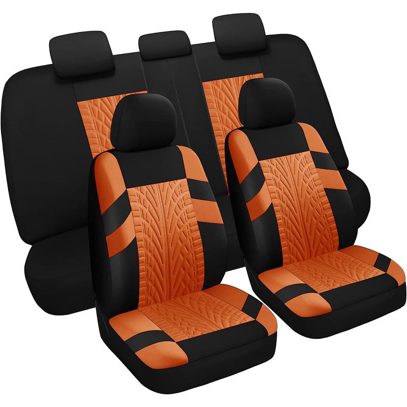 VarCozy Car Seat Covers Full Set Front  Split Rear Bench for Car Universal Cloth SUV Sedan Van Automotive Interior Covers Airbag Compatible BlackOrange