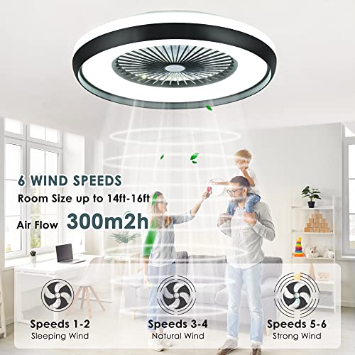 HUMHOLD 24" Bladeless Ceiling Fan with Light Remote, Smart LED Ceiling Fans with App Control, Modern Low Profile Dimmable Light Ceiling Fan for Bedroom Living Room Black - Image 3