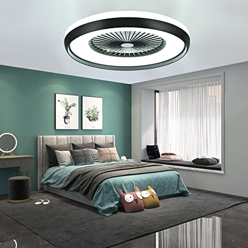 HUMHOLD 24" Bladeless Ceiling Fan with Light Remote, Smart LED Ceiling Fans with App Control, Modern Low Profile Dimmable Light Ceiling Fan for Bedroom Living Room Black - Image 1