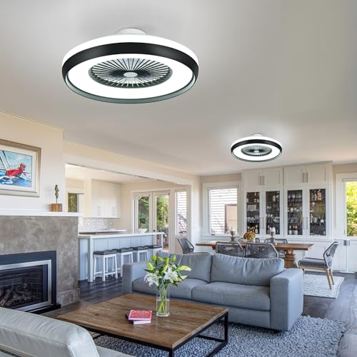 HUMHOLD 24" Bladeless Ceiling Fan with Light Remote, Smart LED Ceiling Fans with App Control, Modern Low Profile Dimmable Light Ceiling Fan for Bedroom Living Room Black - Image 2