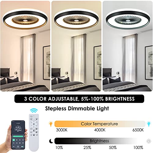 HUMHOLD 24" Bladeless Ceiling Fan with Light Remote, Smart LED Ceiling Fans with App Control, Modern Low Profile Dimmable Light Ceiling Fan for Bedroom Living Room Black - Image 4