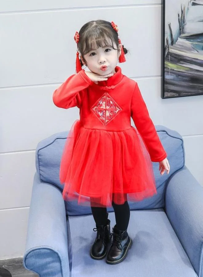 يونيكي Red Fit & Flare V Neck Printed Dress