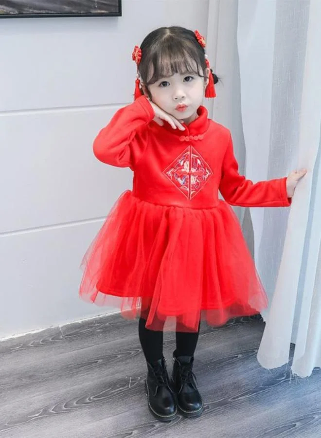 يونيكي Red Fit & Flare V Neck Printed Dress