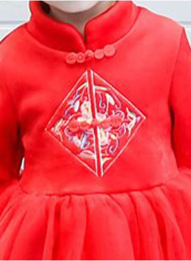 YUNIQEE Red Fit & Flare V Neck Printed Dress