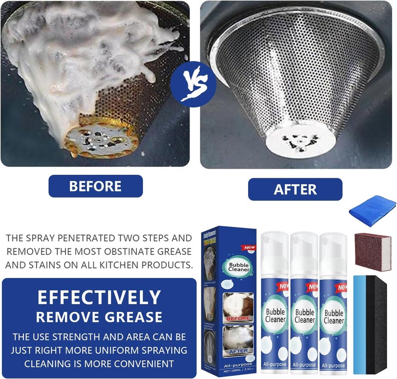 كلاراكو (100 مل*3 قطع) رغوة منظفة للفقاعات، منظف رغوي للبقع الزيتية الثقيلة، بخاخ منظف متعدد الأغراض لا يحتاج إلى شطف، بخاخ تنظيف عميق للمطبخ، بخاخ قوي لإزالة البقع، مزيل للشحوم والأوساخ العنيدة - Image 5