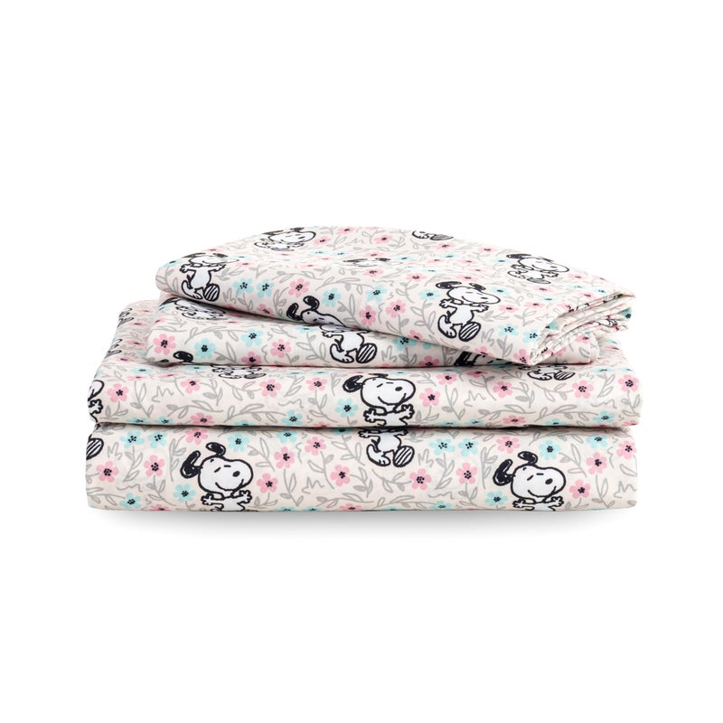 Berkshire Blanket Berkshire Blanket Peanuts Kids Sheet Set Queen Size - 4 Pieces Cute Character Snoopy Printed Soft Microfiber Bed Sheets Mini Snoopy Spring Floral Happy Dance Soft Grey  - Image 1