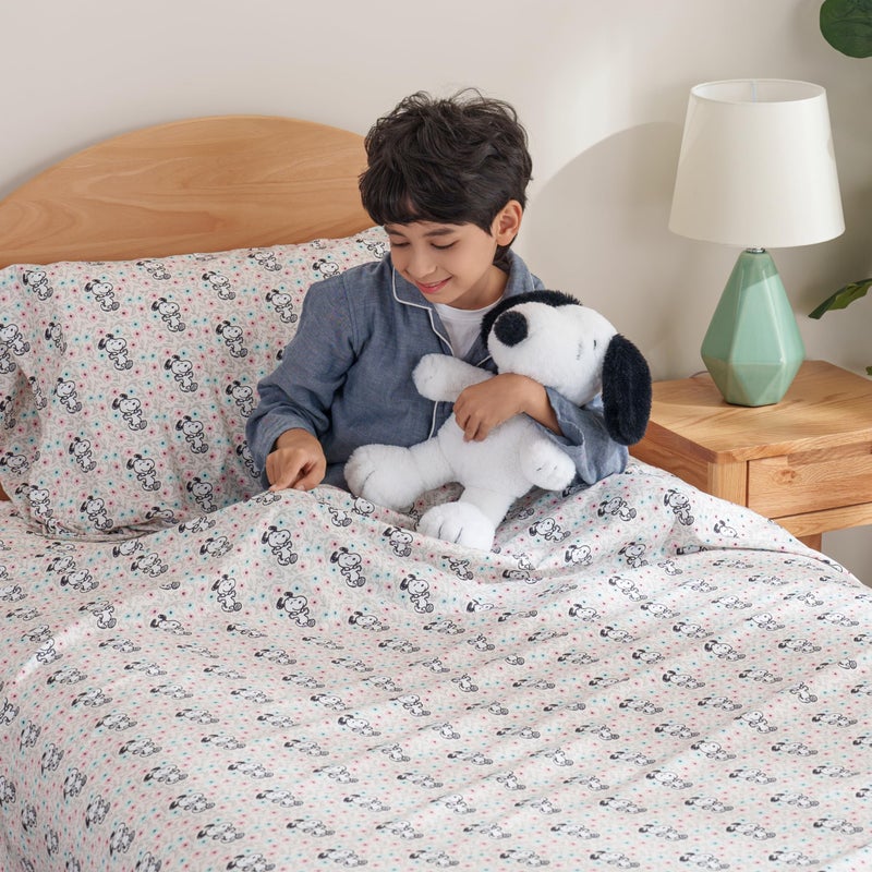 Berkshire Blanket Berkshire Blanket Peanuts Kids Sheet Set Queen Size - 4 Pieces Cute Character Snoopy Printed Soft Microfiber Bed Sheets Mini Snoopy Spring Floral Happy Dance Soft Grey  - Image 4