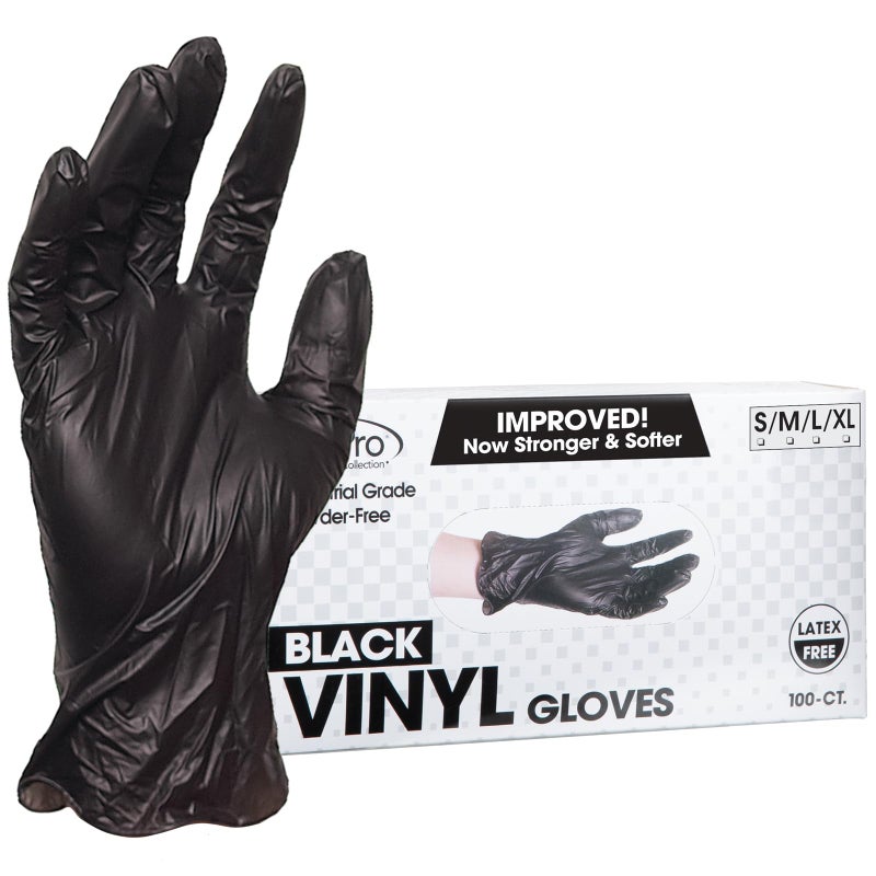 ForPro Professional Collection ForPro Disposable Vinyl Gloves, Black, Industrial Grade, Powder-Free, Latex-Free, Non-Sterile, Food Safe, 2.75 Mil. Palm, 3.9 Mil. Fingers, Large, 100-Count - Image 1
