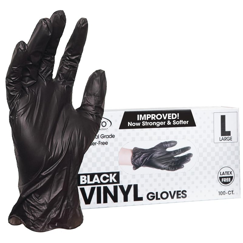 ForPro Professional Collection ForPro Disposable Vinyl Gloves, Black, Industrial Grade, Powder-Free, Latex-Free, Non-Sterile, Food Safe, 2.75 Mil. Palm, 3.9 Mil. Fingers, Large, 100-Count - Image 2