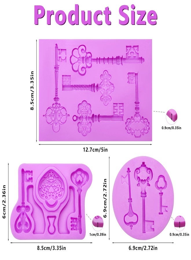 acvcatto Vintage Key Silicone Fondant Mold, Lock Keyhole Chocolate Molds, 3-Piece for Cake Decoration Chocolate, Resin, Soap Crafting Candy, Sugarcraft, GumPaste, Polymer, Clay - Image 2