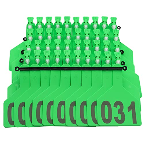 APlayfulBee Z Tags One-Piece Cattle Ear Tags 001-050 Number TPU Large Size Animal Identification Tags for Cows, Hogs, Sheep (Green) - Image 1