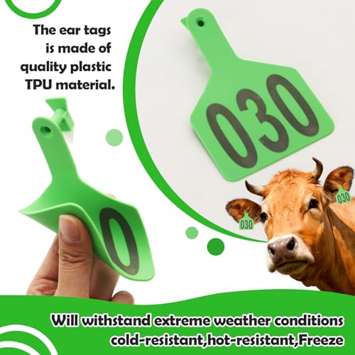 APlayfulBee Z Tags One-Piece Cattle Ear Tags 001-050 Number TPU Large Size Animal Identification Tags for Cows, Hogs, Sheep (Green) - Image 3