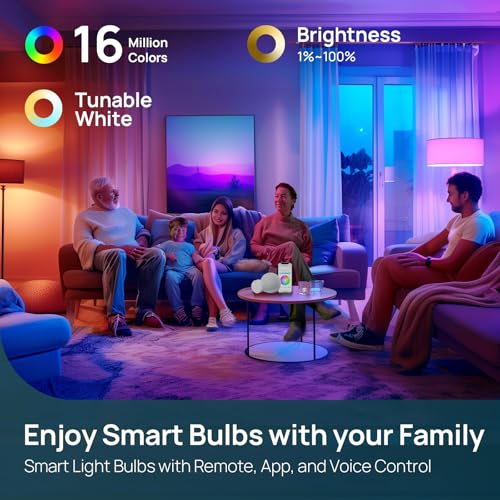 Linkind Smart Light Bulbs with Remote Control, Smart Bulb That Work with Alexa & Google Home, 16 Million Color Changing Light Bulbs 60W, A19 E26 2.4Ghz WiFi Light Dimmable,1800K-6500K,800lm 4 Pack - Image 2