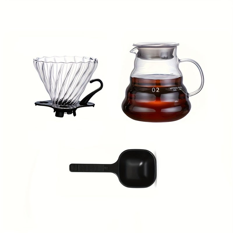 High Borosilicate Glass Coffee Pot 3 Piece Set Transparent Drip Coffee Maker With Detachable Handle Filter Cup For Hand Brew Coffee Home Office Cafe Use - Image 1