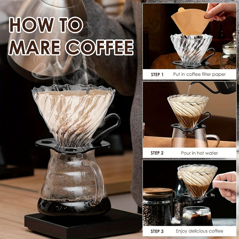 High Borosilicate Glass Coffee Pot 3 Piece Set Transparent Drip Coffee Maker With Detachable Handle Filter Cup For Hand Brew Coffee Home Office Cafe Use - Image 5