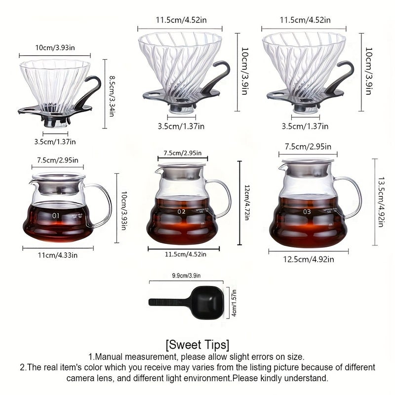 High Borosilicate Glass Coffee Pot 3 Piece Set Transparent Drip Coffee Maker With Detachable Handle Filter Cup For Hand Brew Coffee Home Office Cafe Use - Image 4