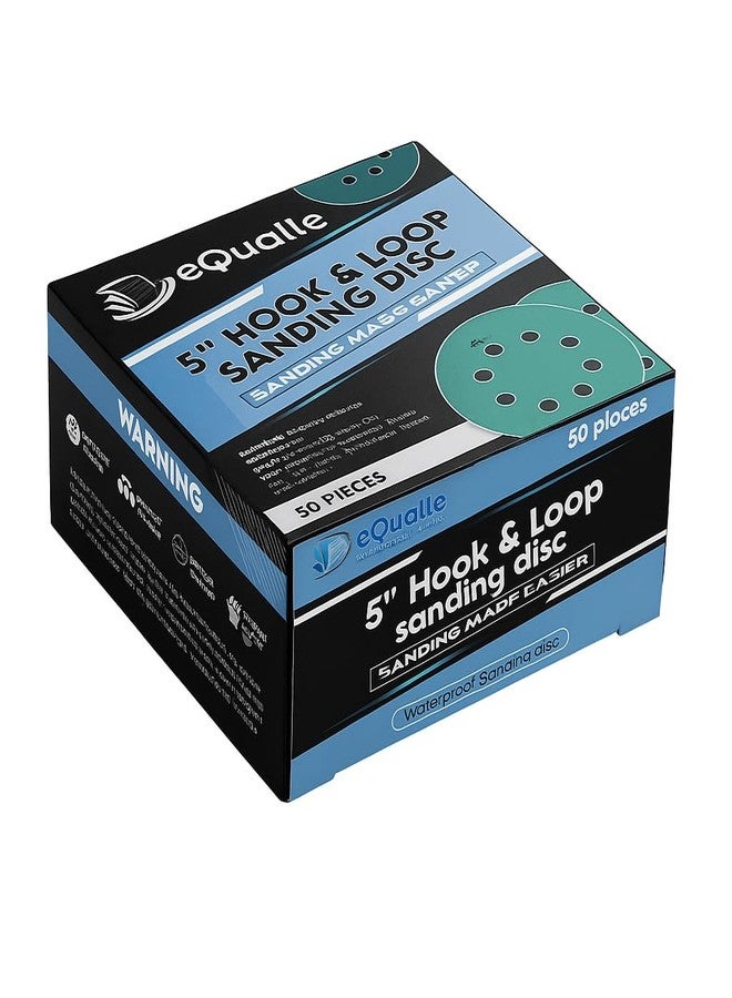 eQualle 5-Inch Sanding Discs, 8-Hole Hook & Loop (50-Pack) - 80/120/180/220/320 Grit - Film-Backed Calcined Alumina (Aluminum Oxide) for Random Orbital/DA Sanders, Wood Metal Auto Body - Image 3