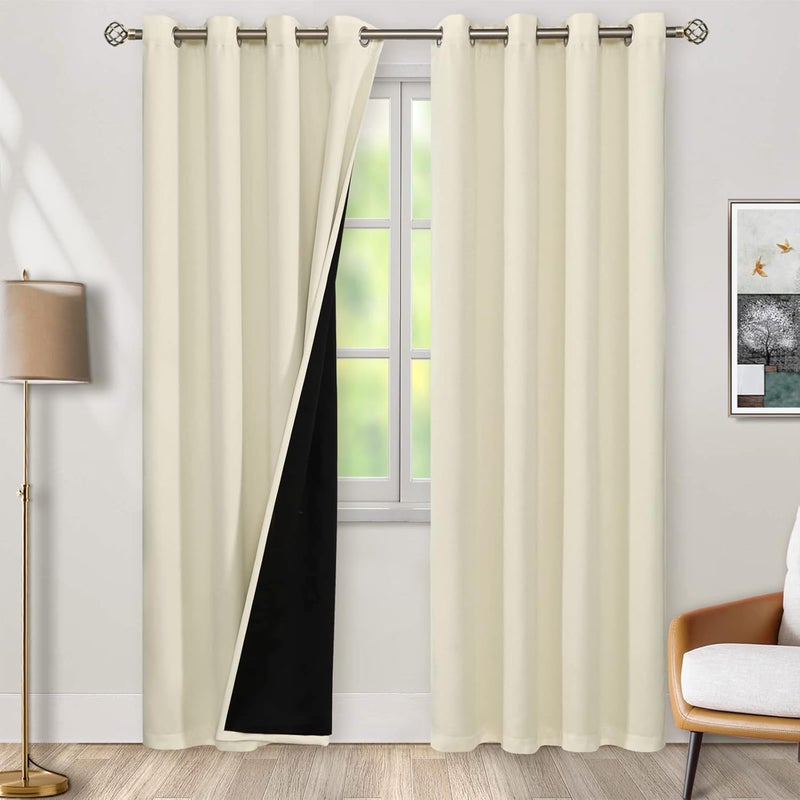 BGment Multi-color available build Cream 100% Blackout Curtains for Living Room 84 Inch Length 2 Panels, Thermal Insulated Full Light Blocking Grommet Soundproof Window Drapes for Bedroom with Black Liner, 52 Inch Wide Each Simple practical structure - Image 1