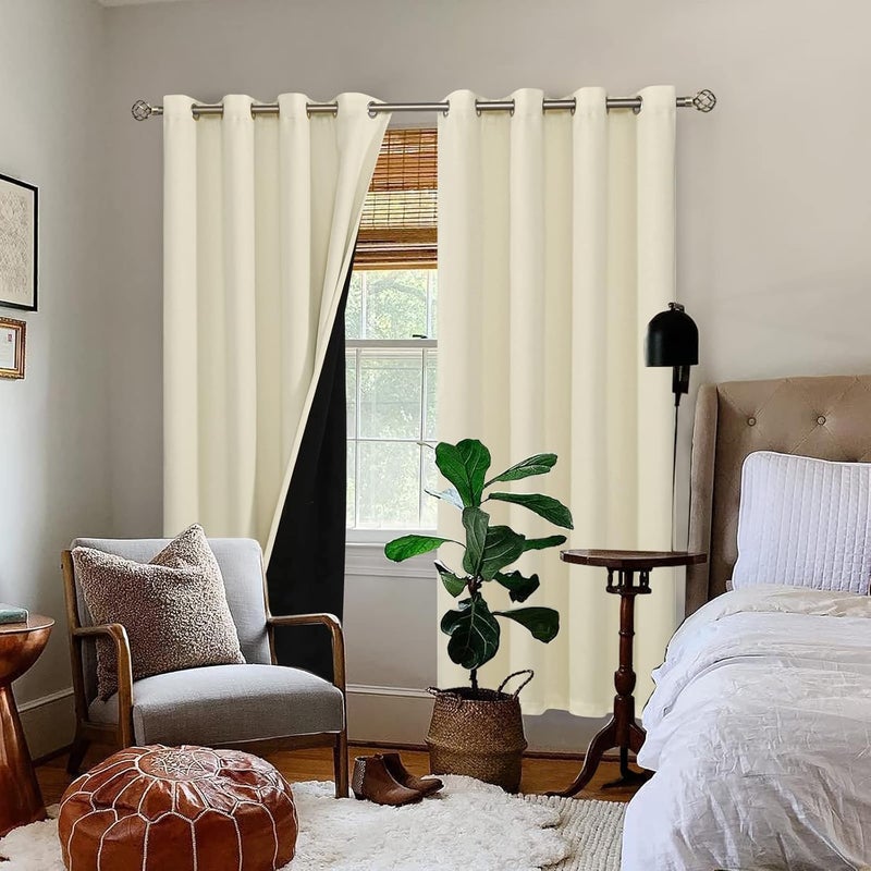 BGment Multi-color available build Cream 100% Blackout Curtains for Living Room 84 Inch Length 2 Panels, Thermal Insulated Full Light Blocking Grommet Soundproof Window Drapes for Bedroom with Black Liner, 52 Inch Wide Each Simple practical structure - Image 2