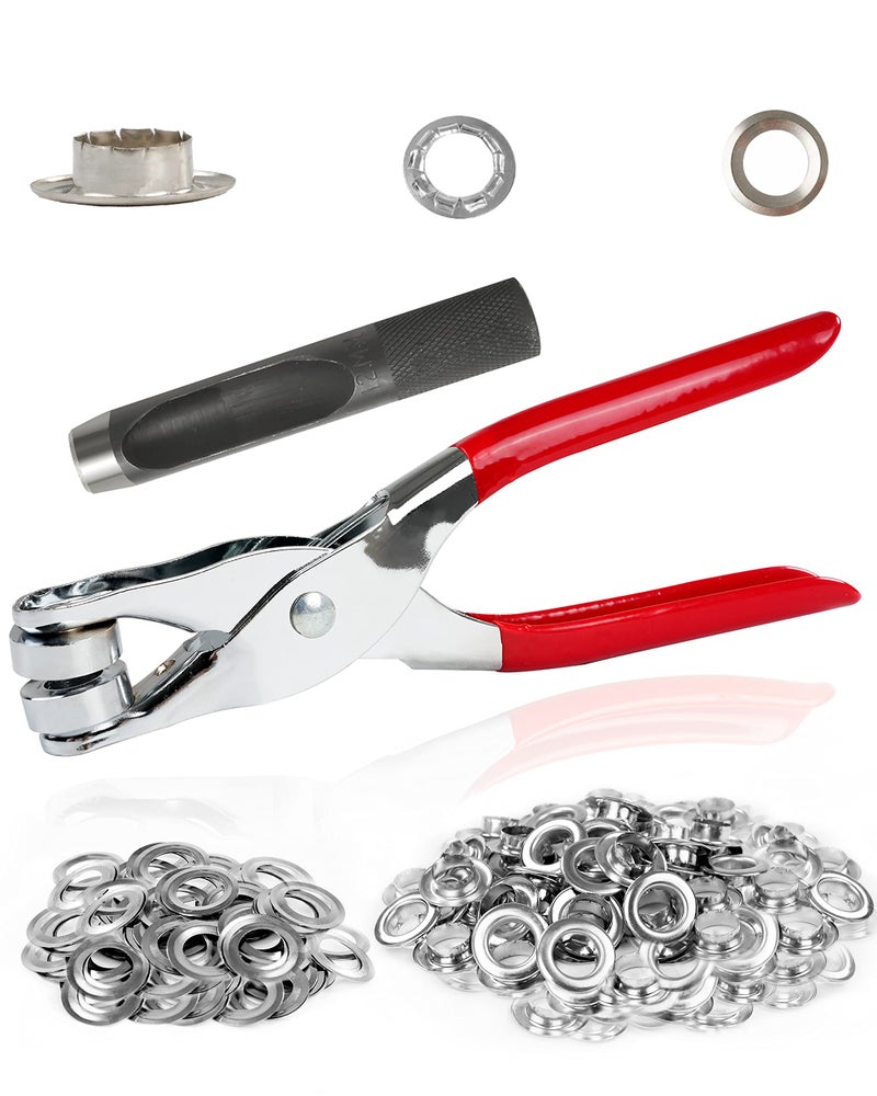 MoHern 150Pcs 1/2 Inch Grommet Tool Kit, Leather Hole Punch Pliers, Grommets Kit with 150 Metal Eyelets in Silver for Leather, Shoes, Fabric, Belts - Image 1