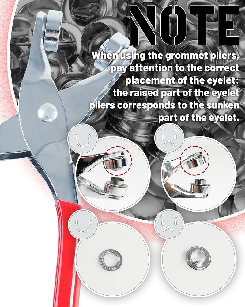 MoHern 150Pcs 1/2 Inch Grommet Tool Kit, Leather Hole Punch Pliers, Grommets Kit with 150 Metal Eyelets in Silver for Leather, Shoes, Fabric, Belts - Image 3