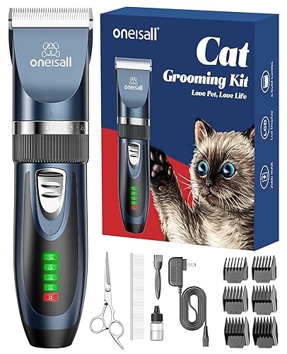 oneisall Quiet Cat Clippers for Matted Long Hair 2Speed Cordless Pet Shaver Grooming Kit for Cats Small Dogs Animals Blue