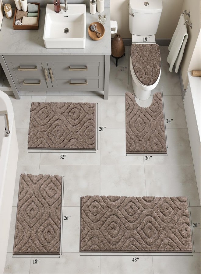 Ileading Bathroom Rugs Sets 5 Piece, Ultra Soft Absorbent Bath Mat for Bathroom, Non Slip Washable Bath Rug Set with Toilet Cover, Plush Bath Runner and U-Shaped Contour Toilet Rug, Coffee - Image 2
