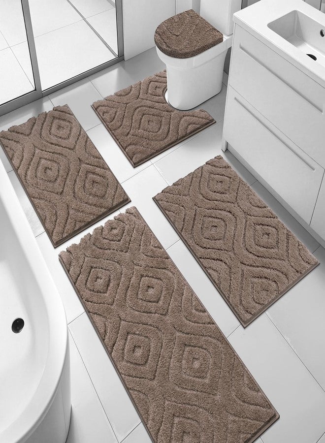 Ileading Bathroom Rugs Sets 5 Piece, Ultra Soft Absorbent Bath Mat for Bathroom, Non Slip Washable Bath Rug Set with Toilet Cover, Plush Bath Runner and U-Shaped Contour Toilet Rug, Coffee - Image 1