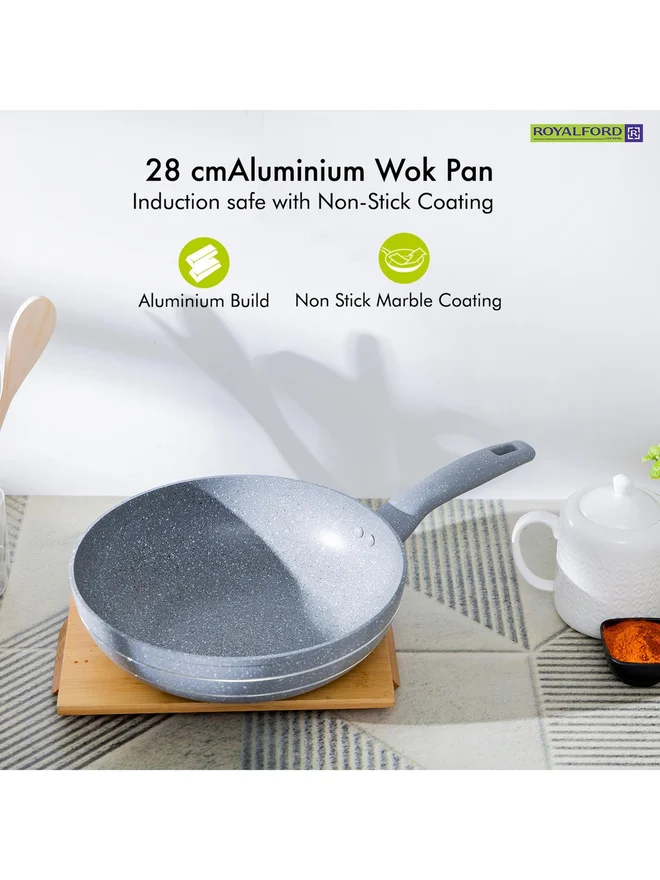 رويال فورد مقلاة ووك ذكية بطلاء رخامي، ٢٨ سم