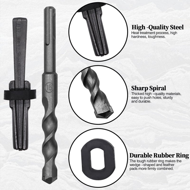 Csdtylh 6PCS Rock Splitting Wedges and 1PCS Rotary Hammer Drill Bit, Wedge and Feather Shims, Stone Splitter Tools for Granites, Concretes, Boulders, Volcanic Rocks, Limestone Rocks - Image 3