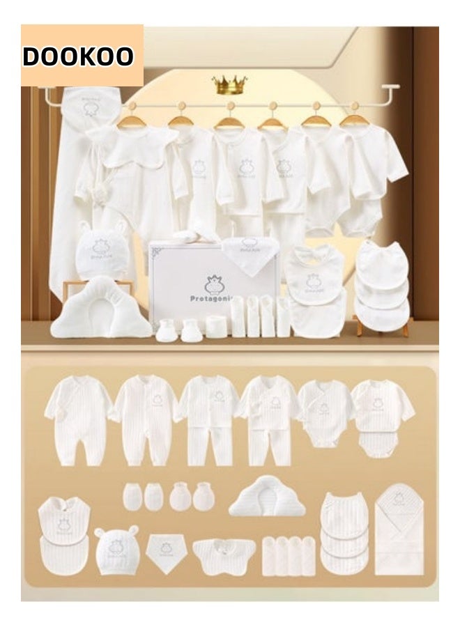 دوكو طقم هدايا حديثي الولادة 28 قطعة، طقم ملابس ولوازم أساسية للأطفال حديثي الولادة للأولاد والبنات، يشمل بطانية للأطفال، مصنوع من قطن فاخر 100%، مناسب لفصول الربيع والصيف والخريف والشتاء - Image 1