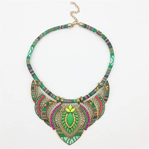 YAZILIND Ethnic Style Chunky Colorful Collar Festival Tribal Beaded Bib Choker Costume Necklace (Green) - Image 2