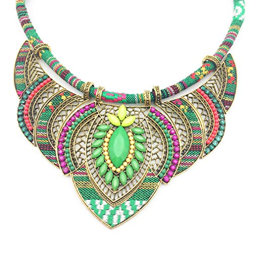 YAZILIND Ethnic Style Chunky Colorful Collar Festival Tribal Beaded Bib Choker Costume Necklace (Green) - Image 1