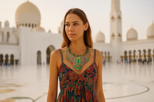 YAZILIND Ethnic Style Chunky Colorful Collar Festival Tribal Beaded Bib Choker Costume Necklace (Green) - Image 4