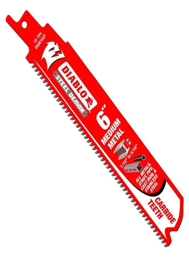 Diablo Steel Demon Carbide Teeth Reciprocating Saw Blades for Medium Metal - 6" Length, 10 TPI, 3-Pack - DS0610CF3 - Image 1