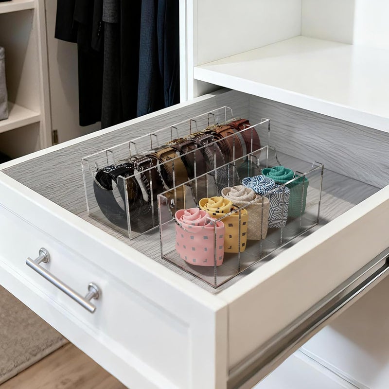 FEMELI Belt Organizer, Acrylic 7 Compartments Belt Container Storage Holder, Clear Belt Display Case for Closet Tie and Bow Tie - Image 4